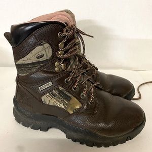 Women's Waterproof Brown Hiking Boots with Pink Collar